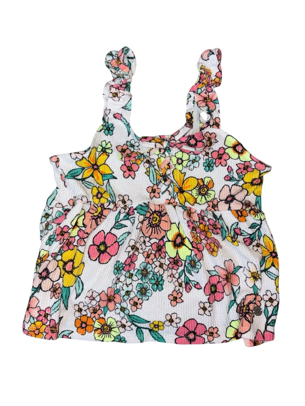 Justice Girls Floral Smocked Tank Top - White Multi